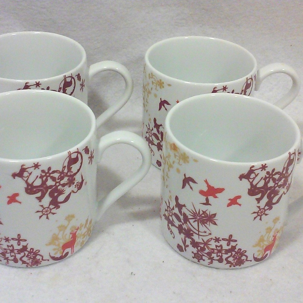 Vintage Tord Boontje Red Gold Porcelain Coffee Mugs Set of Four